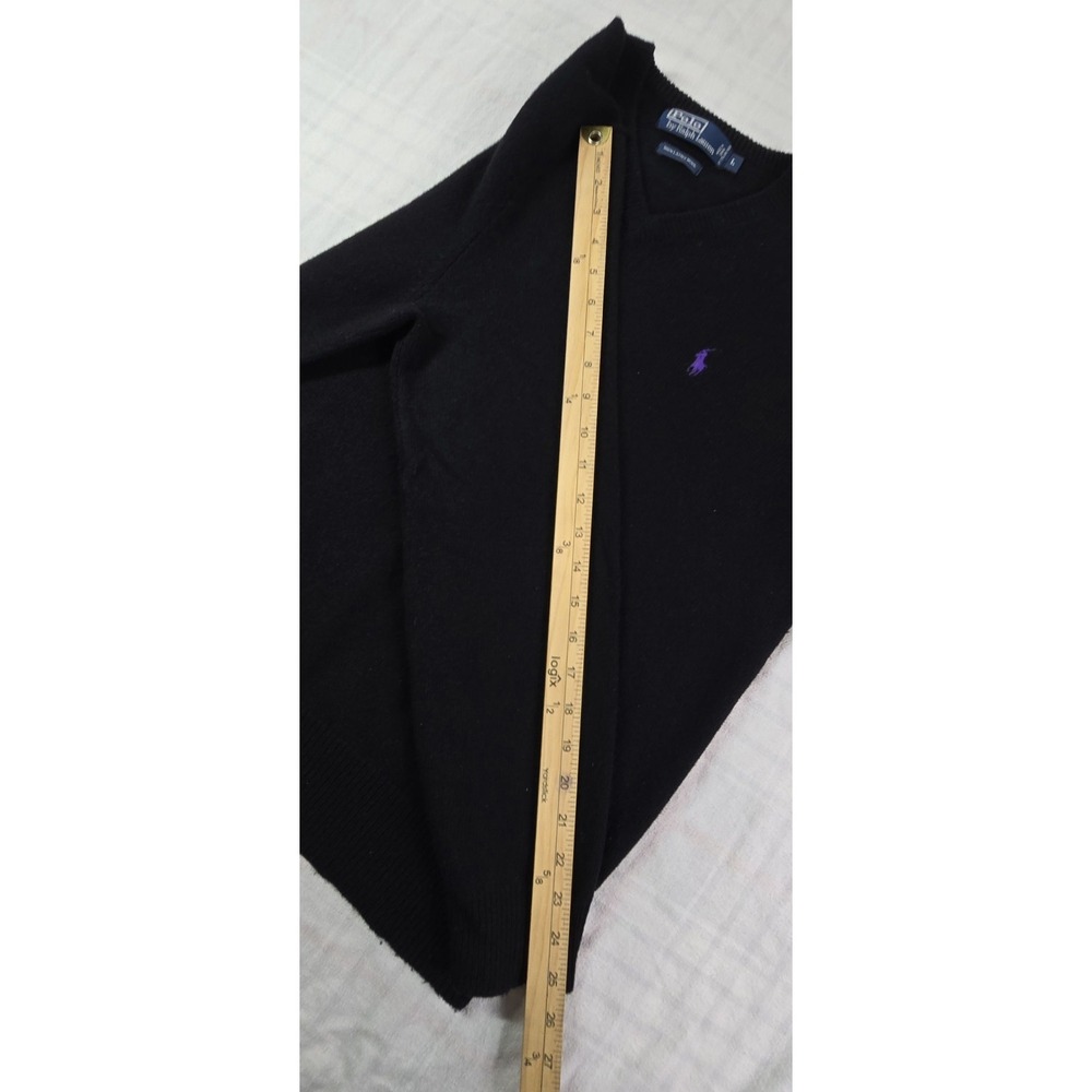 Polo Ralph Lauren Sweater Men 100% Lambswool V-Neck Purple Pony Logo Black L - Picture 8 of 13